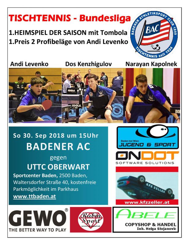 Event-Logo für 1. Tischtennis Bundesliga Herren am 30.09.2018 um 15:00 Uhr in Baden