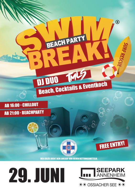 Event-Logo für SWIM-BREAK! Beach Party 2019 am 29.06.2019 um 16:00 Uhr in Annenheim