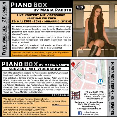 Bild 1 zu PianoBox by María Radutu am 26. Mai 2018 um 20:00 Uhr, Mi Barrio (Wien)