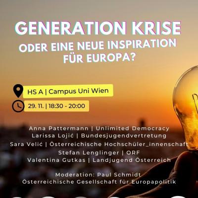 Bild 1 zu Generation Krise  am 29. November 2022 um 18:30 Uhr, Hörsaal A (Wien)